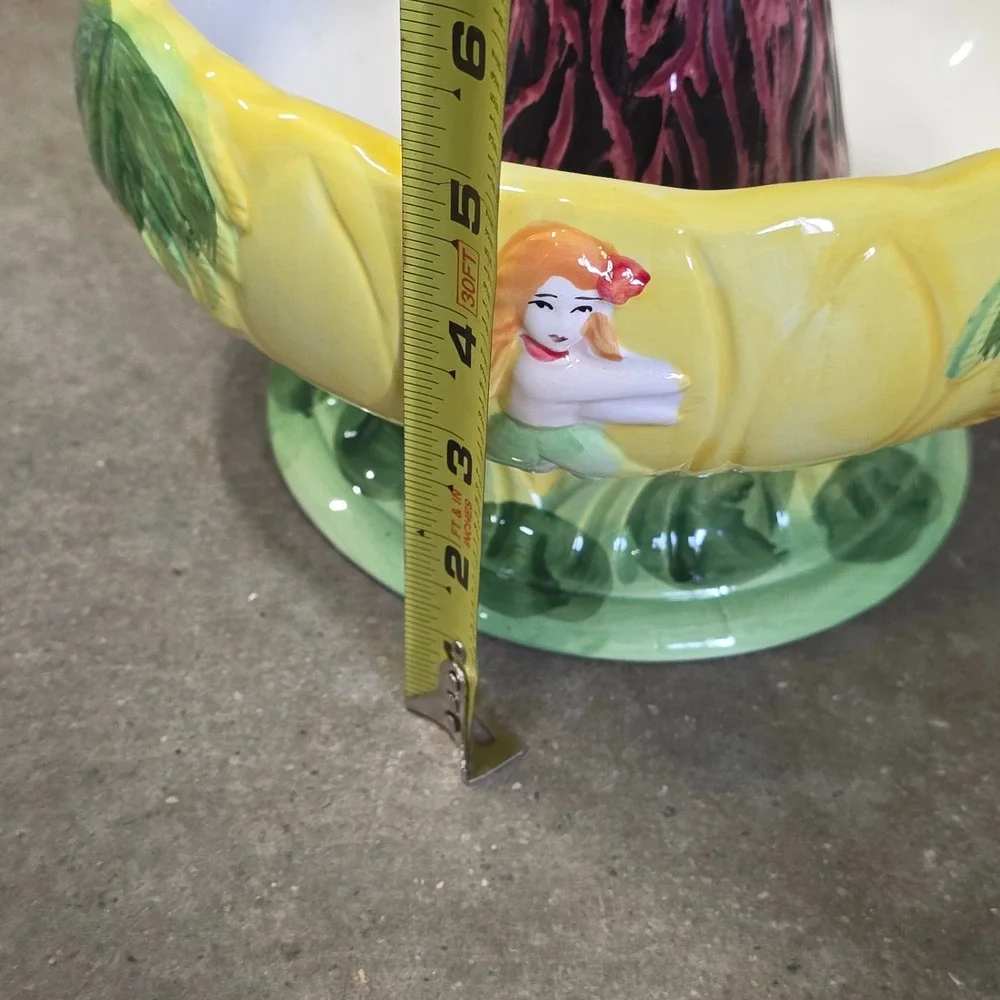 Vtg Tiki Bowl Volcano Ceramic 48oz Hula Girl Palm Tree Luau Party hawai scorpion